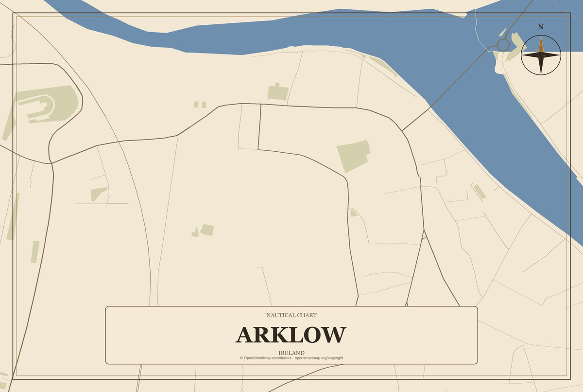 Arklow, Ireland City Map Aluminum Sign in Heritage Nautical style