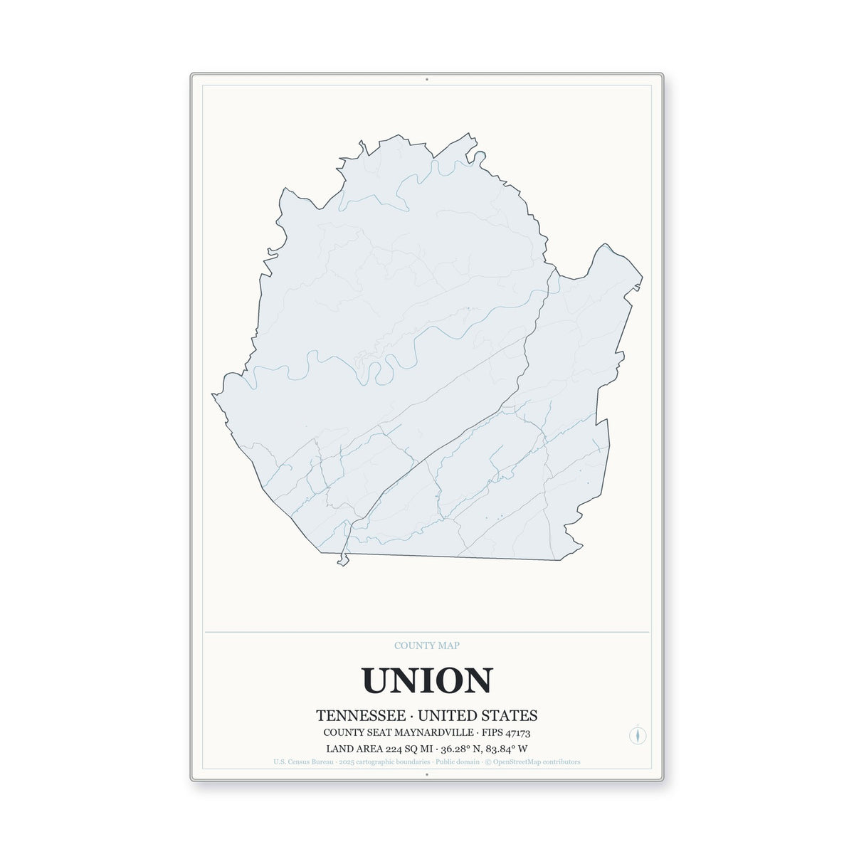 Union County, Tennessee Map Aluminum Sign in Gallery Air style