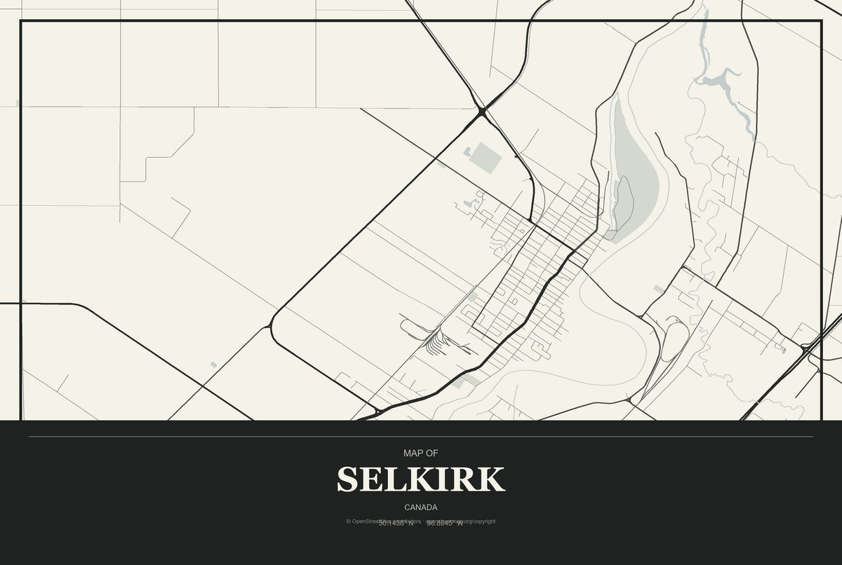Selkirk, Canada City Map Aluminum Sign in Museum Plaque style
