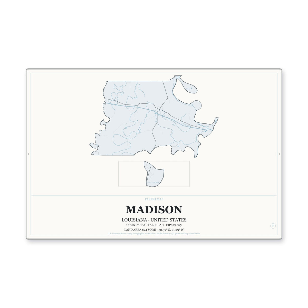 Madison Parish, Louisiana Map Aluminum Sign in Gallery Air style