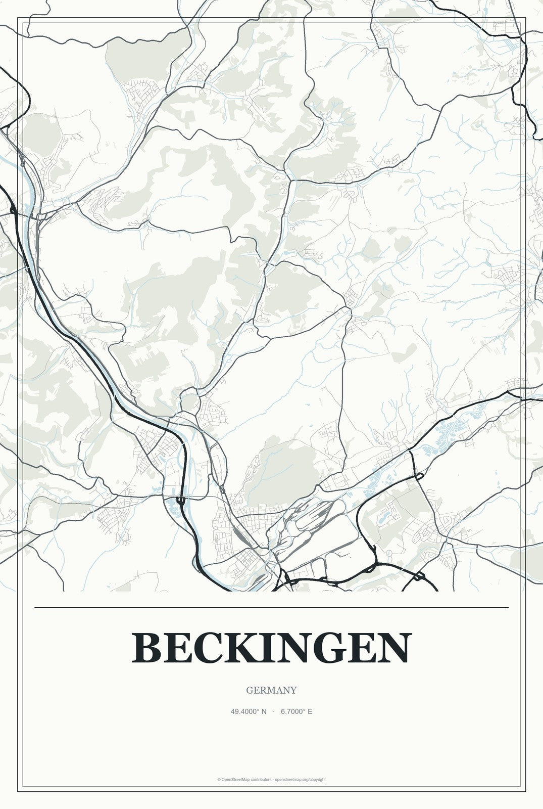 Beckingen, Germany City Map Aluminum Sign in Gallery Air style