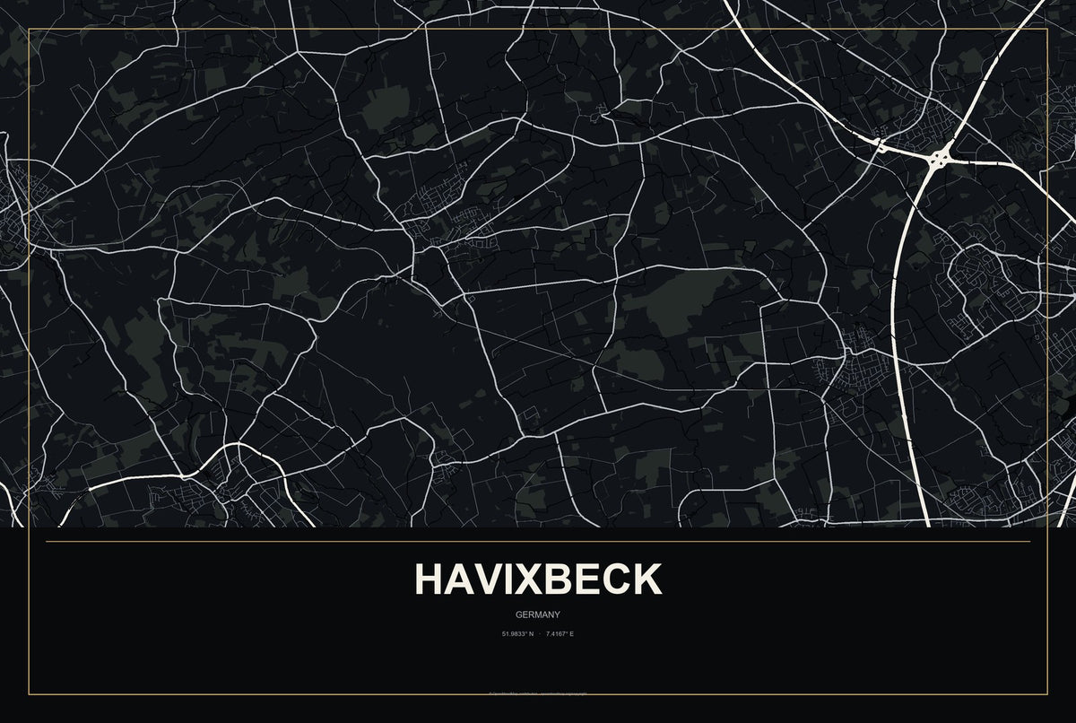 Havixbeck, Germany City Map Aluminum Sign in Metropolitan Noir style