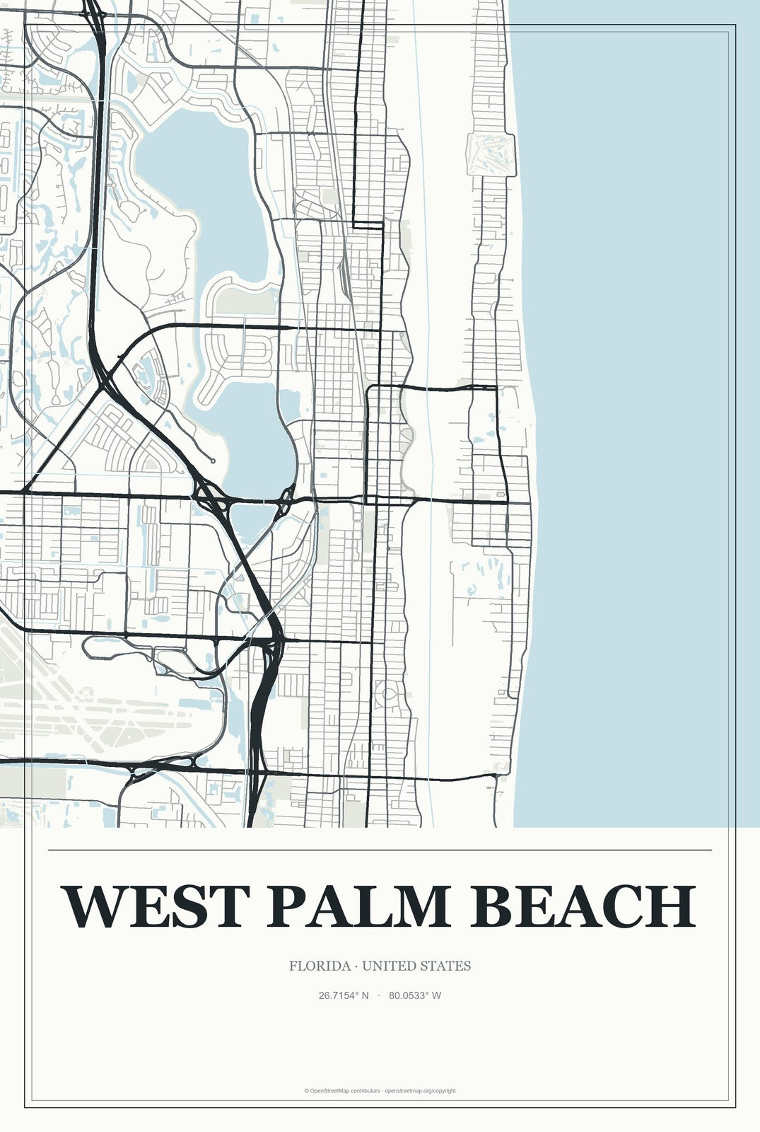 West Palm Beach, Florida City Map Aluminum Sign in Gallery Air style