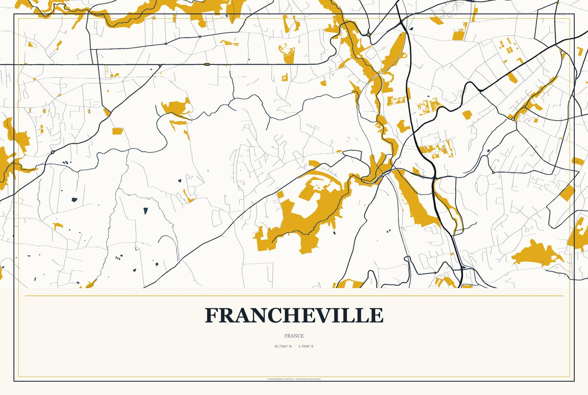 Francheville, France City Map Aluminum Sign in Citrine Modern style