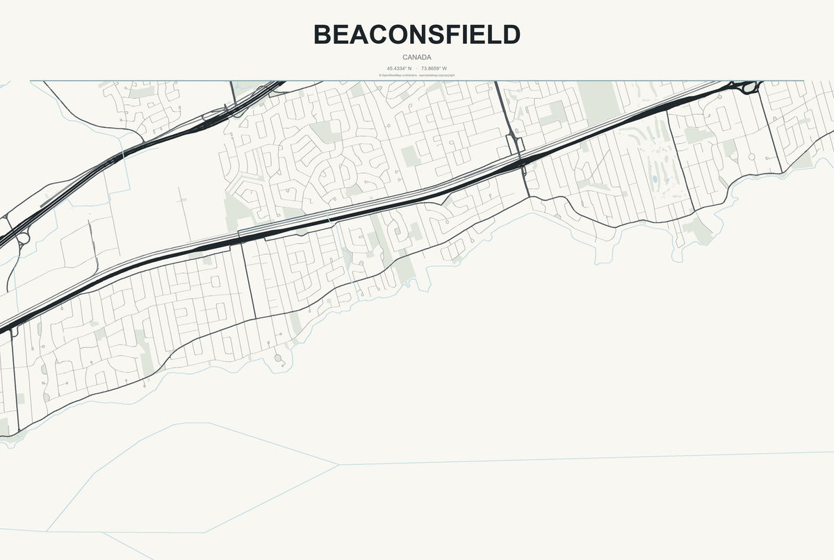 Beaconsfield, Canada City Map Aluminum Sign in Headline Atlas style
