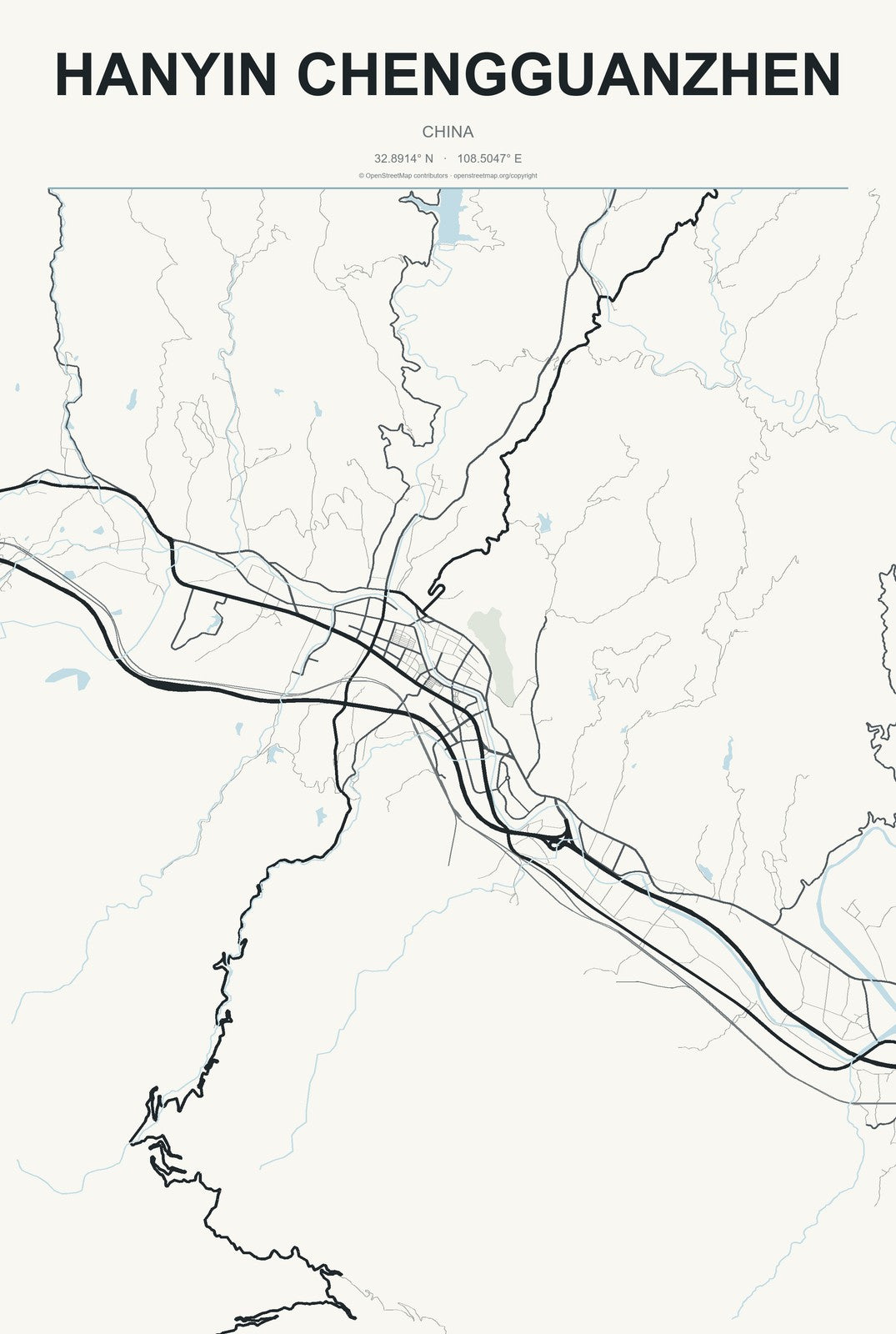 Hanyin Chengguanzhen, China City Map Aluminum Sign in Headline Atlas style