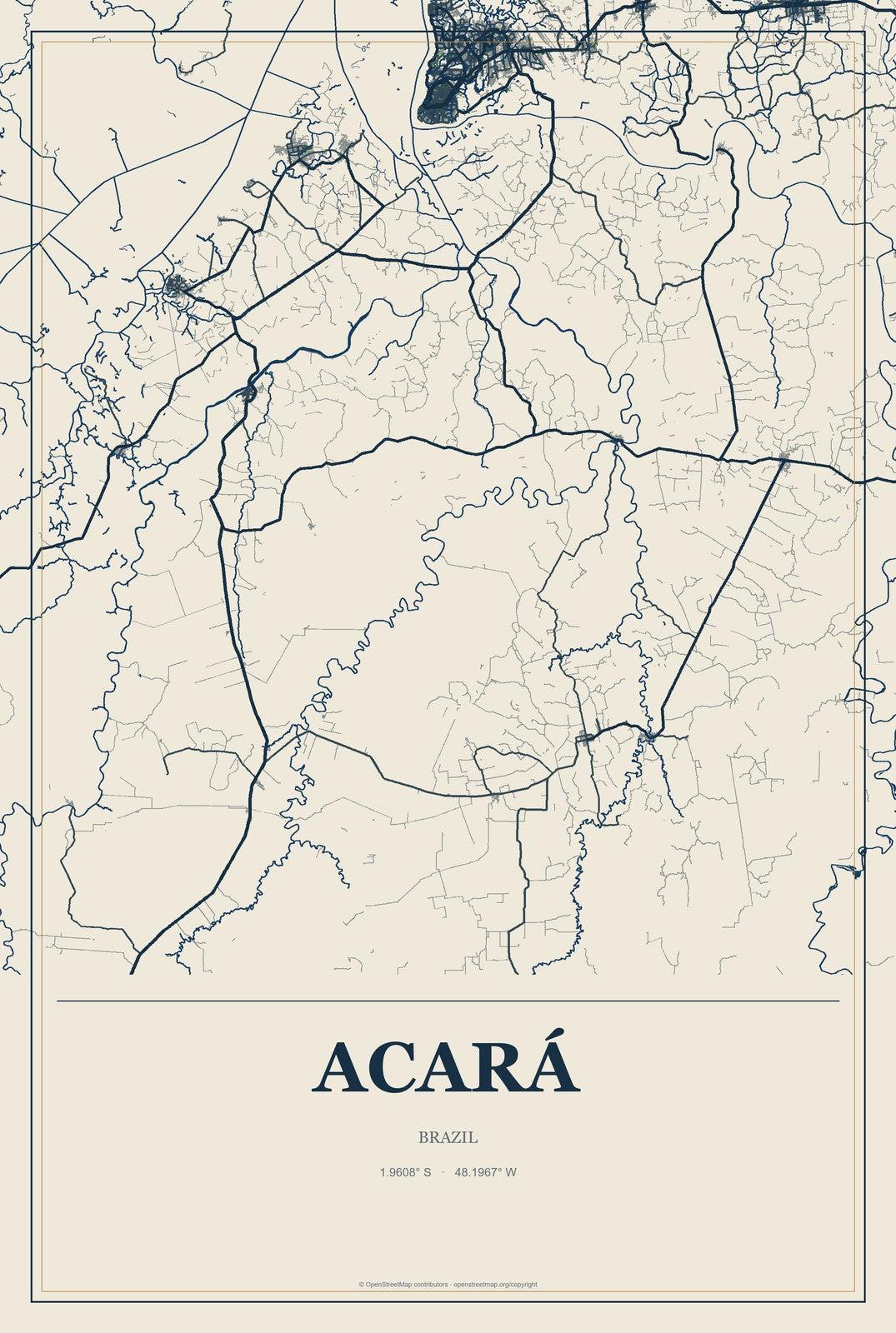 Acará, Brazil City Map Aluminum Sign in Coastal Cutout style