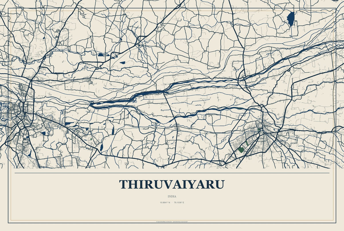 Thiruvaiyaru, India City Map Aluminum Sign in Coastal Cutout style