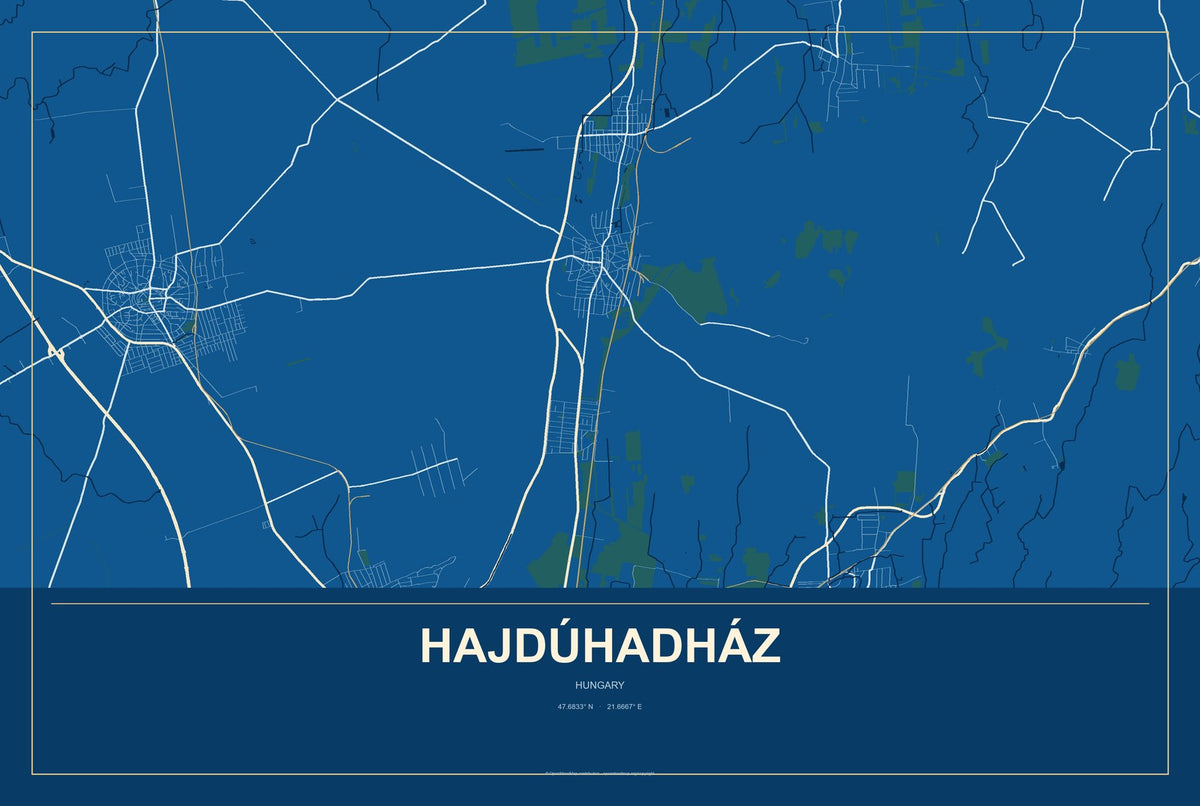 Hajdúhadház, Hungary City Map Aluminum Sign in Harbor Cobalt style