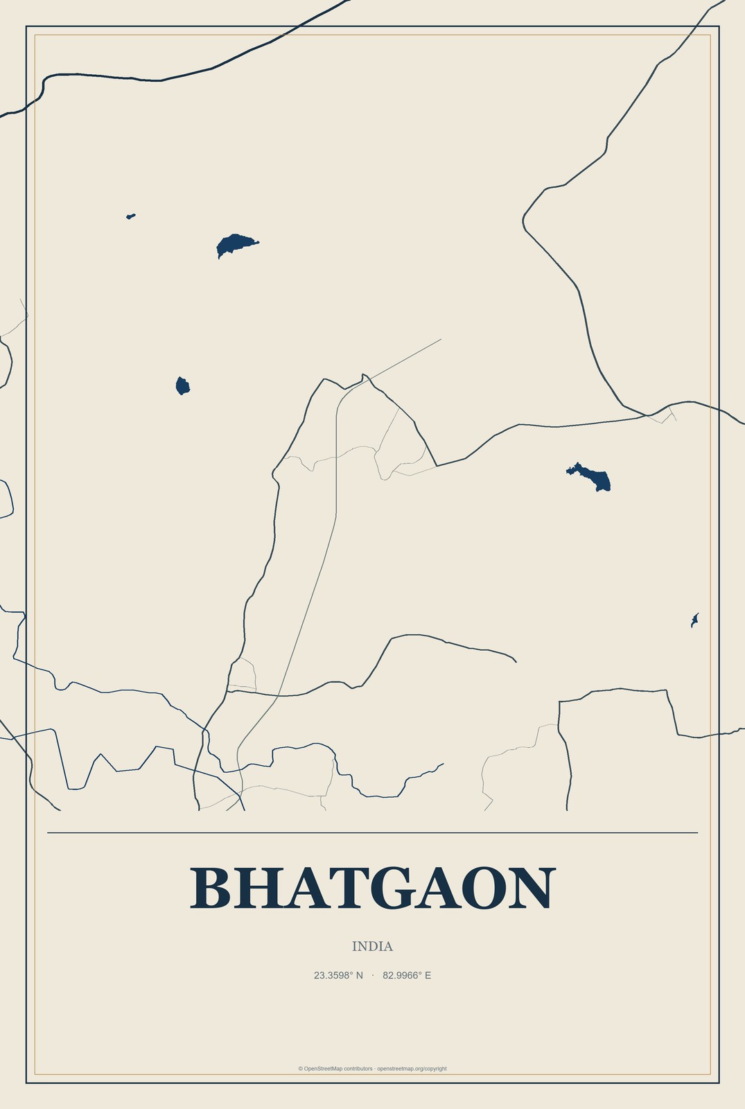 Bhatgaon, India City Map Aluminum Sign in Coastal Cutout style