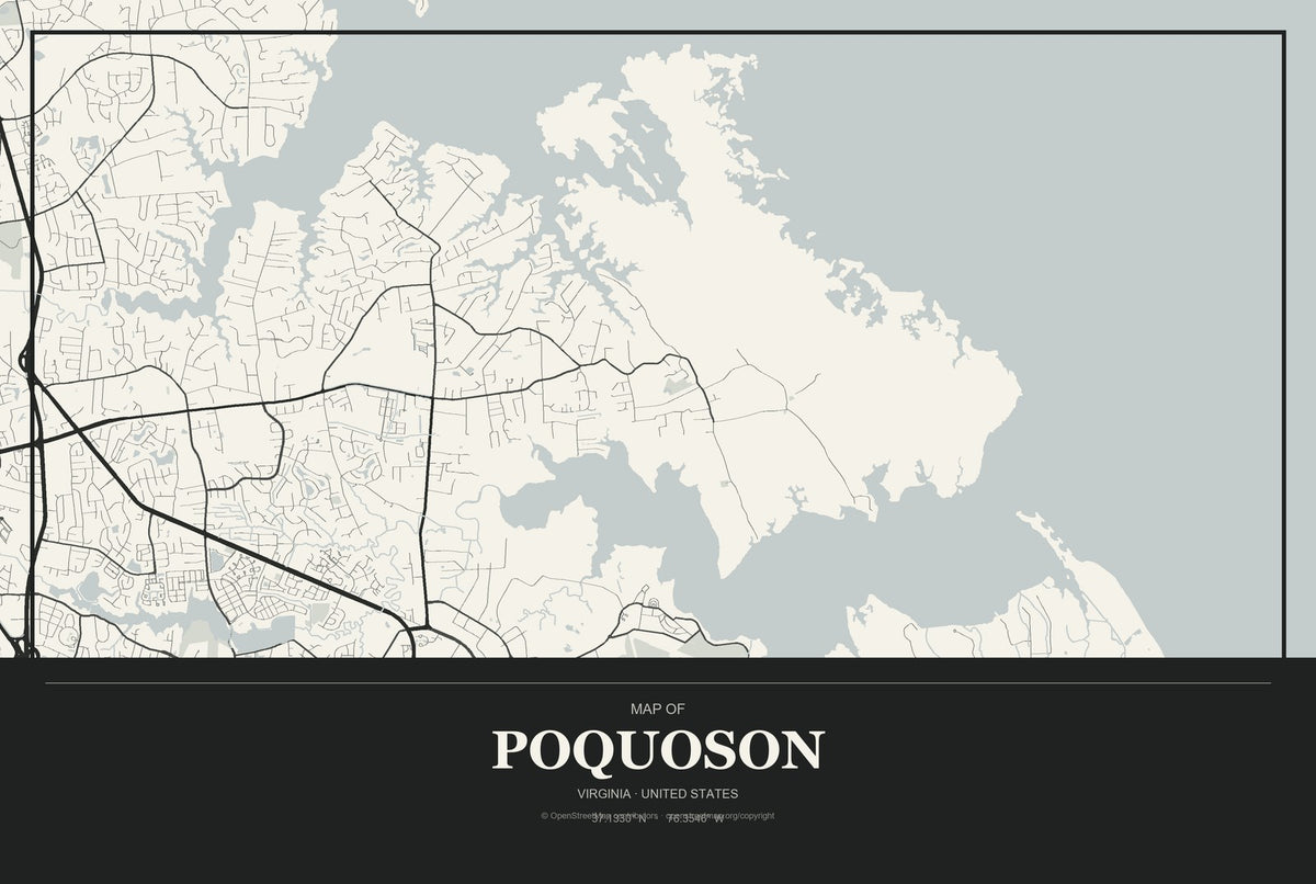 Poquoson, Virginia City Map Aluminum Sign in Museum Plaque style