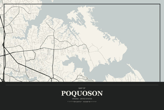 Poquoson, Virginia City Map Aluminum Sign in Museum Plaque style