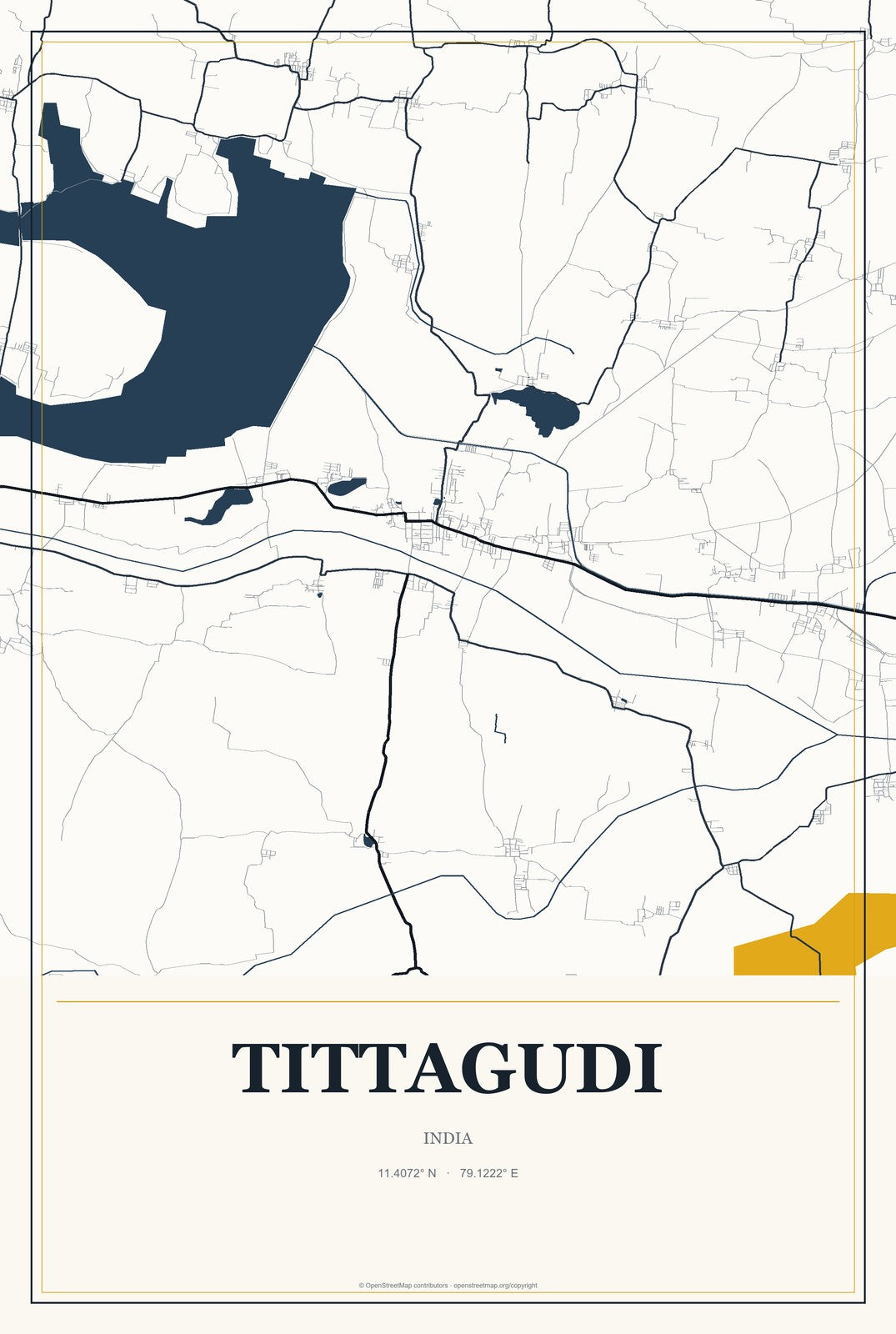 Tittagudi, India City Map Aluminum Sign in Citrine Modern style
