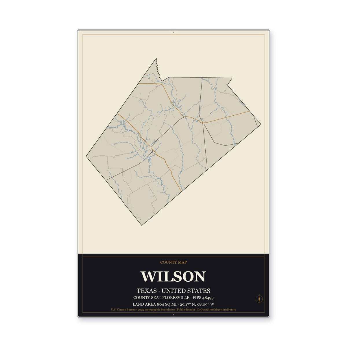 Wilson County, Texas Map Aluminum Sign in Museum Plaque style