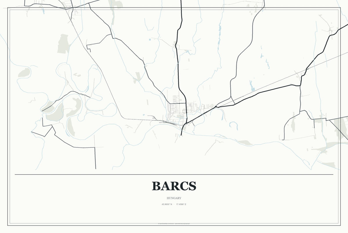 Barcs, Hungary City Map Aluminum Sign in Gallery Air style