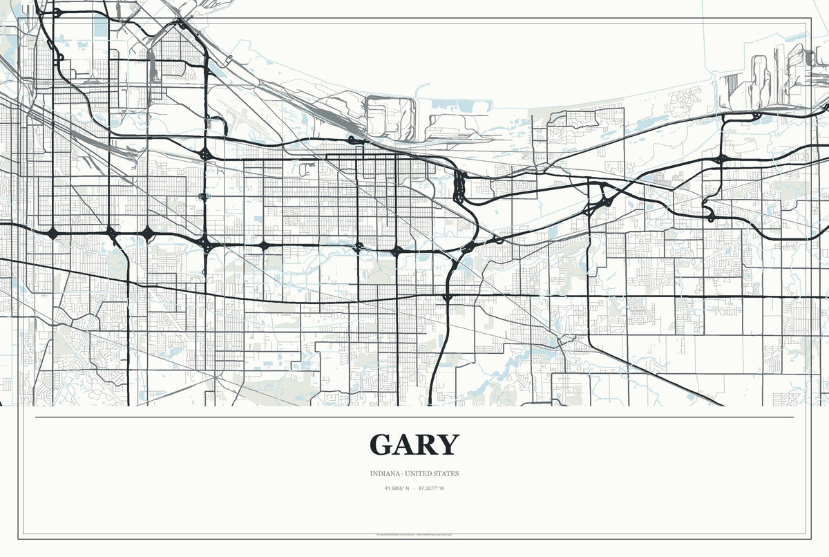 Gary, Indiana City Map Aluminum Sign in Gallery Air style