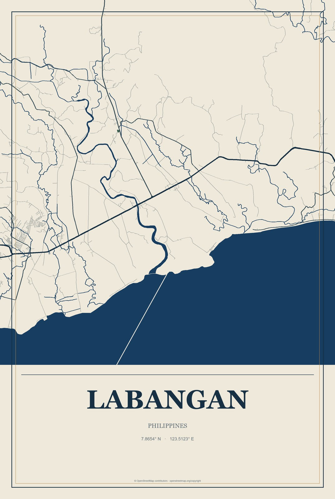 Labangan, Philippines City Map Aluminum Sign in Coastal Cutout style