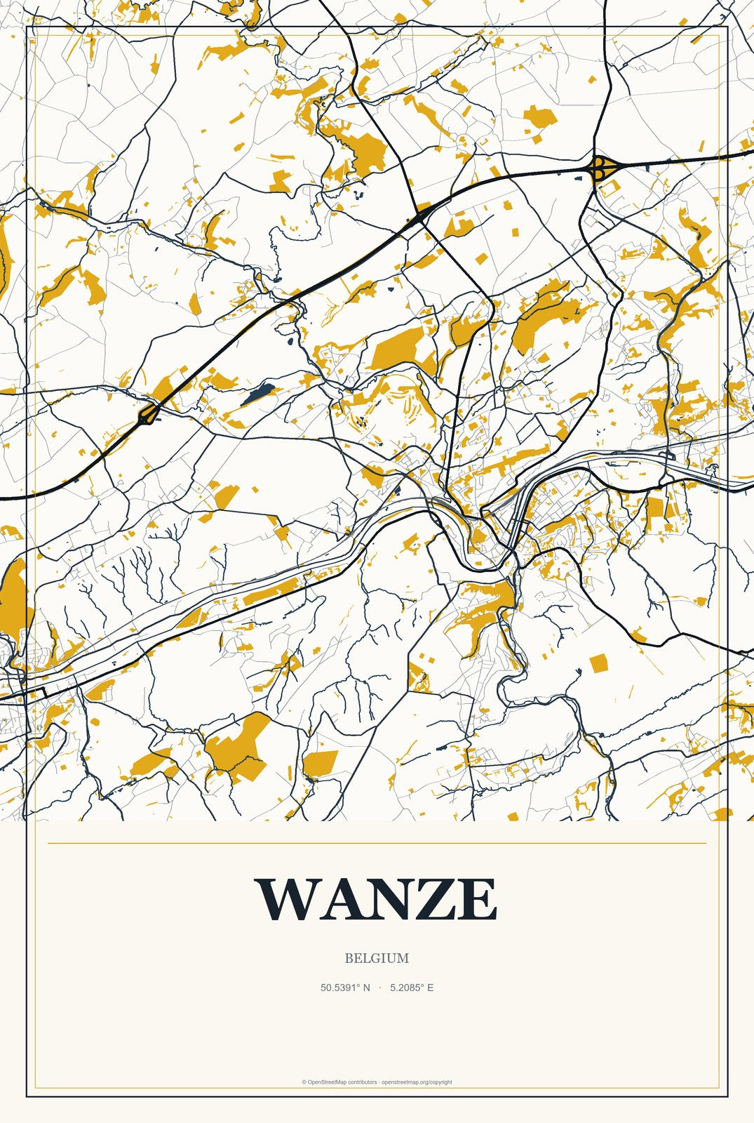 Wanze, Belgium City Map Aluminum Sign in Citrine Modern style