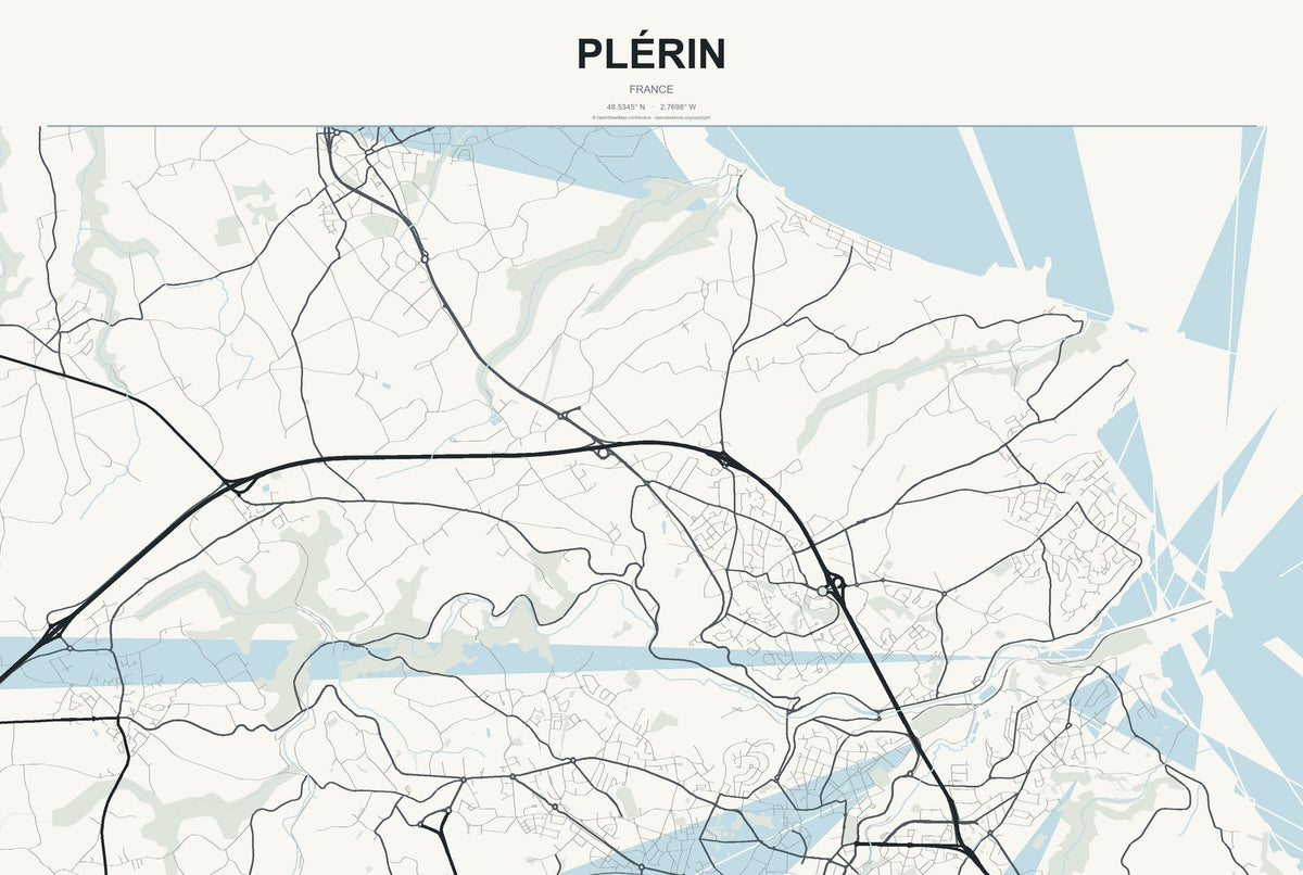 Plérin, France City Map Aluminum Sign in Headline Atlas style