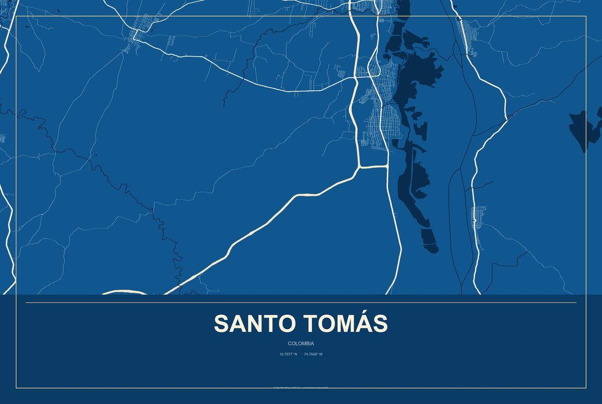 Santo Tomás, Colombia City Map Aluminum Sign in Harbor Cobalt style