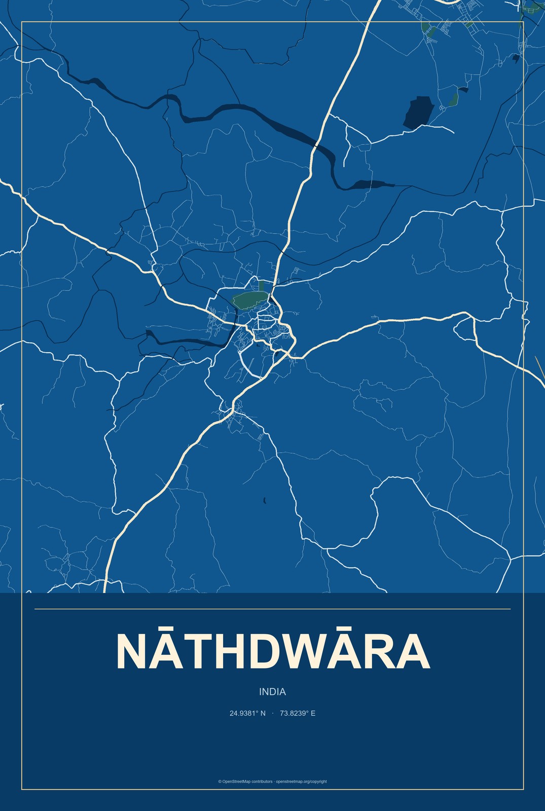 Nāthdwāra, India City Map Aluminum Sign in Harbor Cobalt style