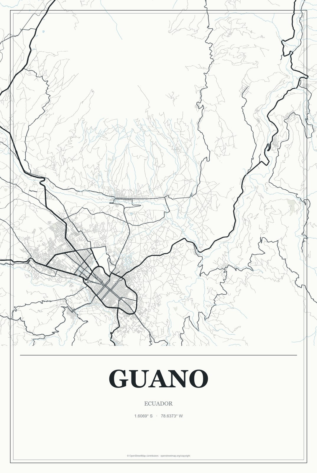 Guano, Ecuador City Map Aluminum Sign in Gallery Air style