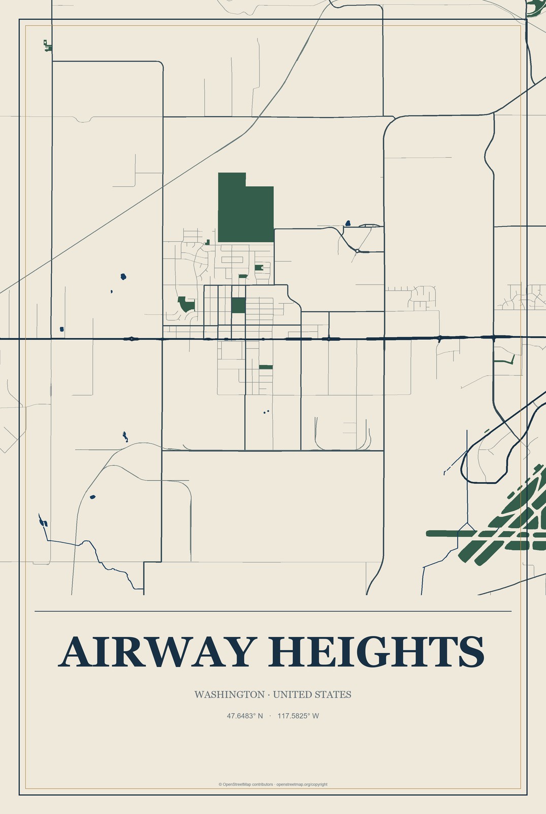Airway Heights, Washington City Map Aluminum Sign in Coastal Cutout style
