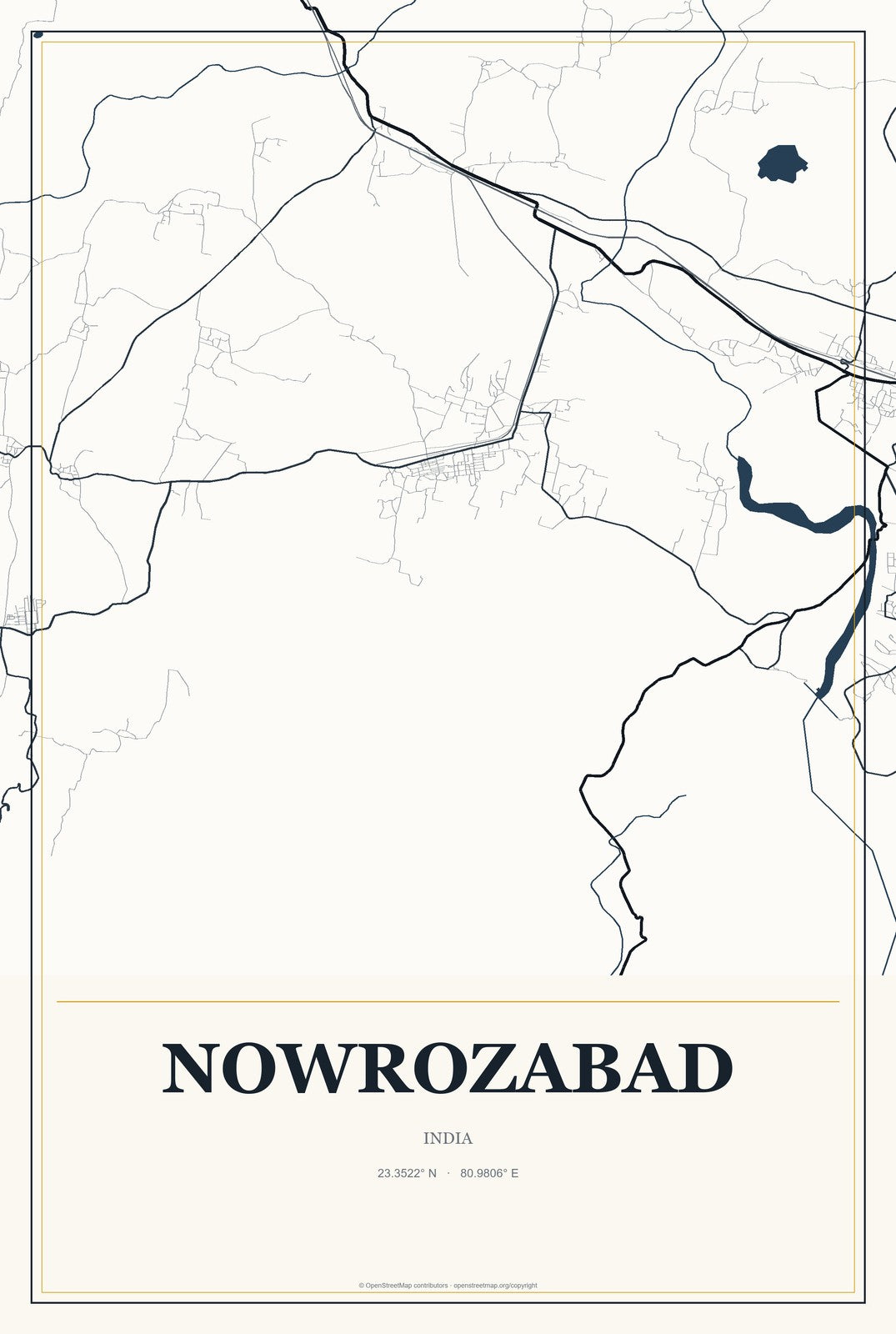 Nowrozabad, India City Map Aluminum Sign in Citrine Modern style