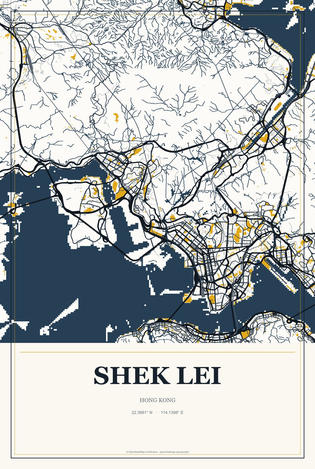 Shek Lei, Hong Kong City Map Aluminum Sign in Citrine Modern style