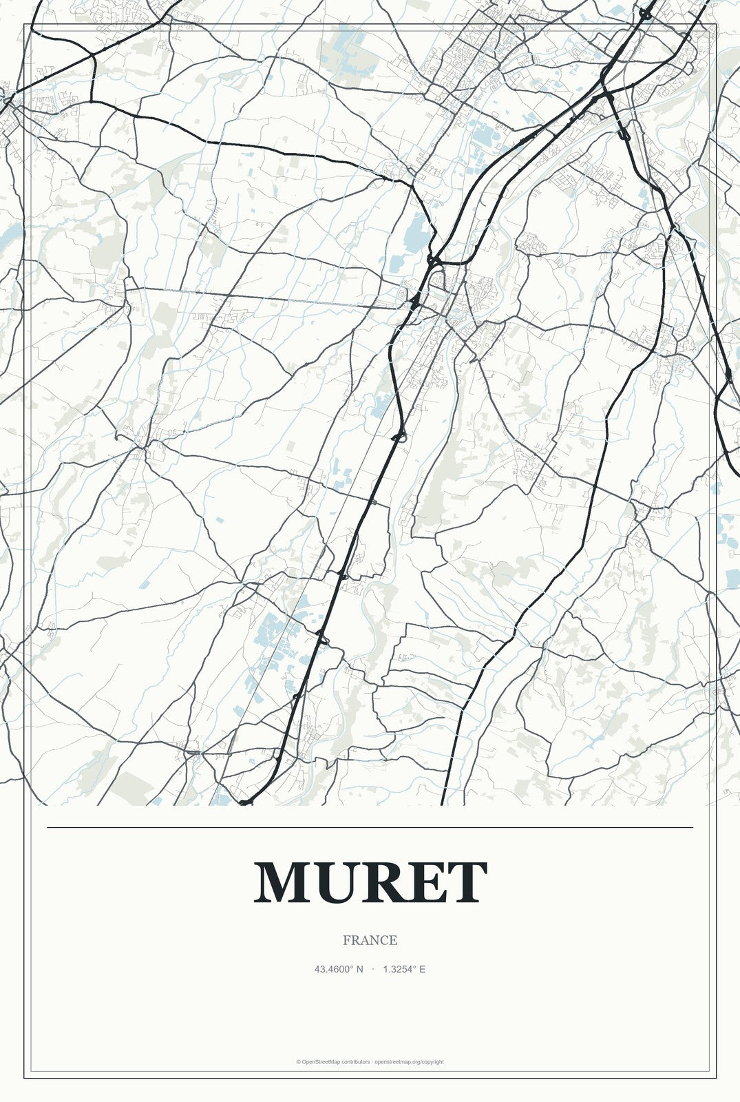 Muret, France City Map Aluminum Sign in Gallery Air style