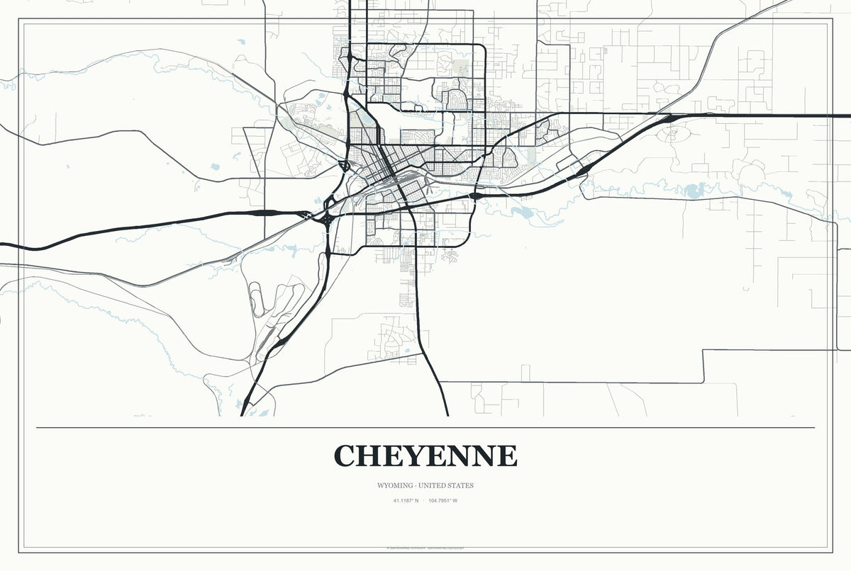 Cheyenne, Wyoming City Map Aluminum Sign in Gallery Air style