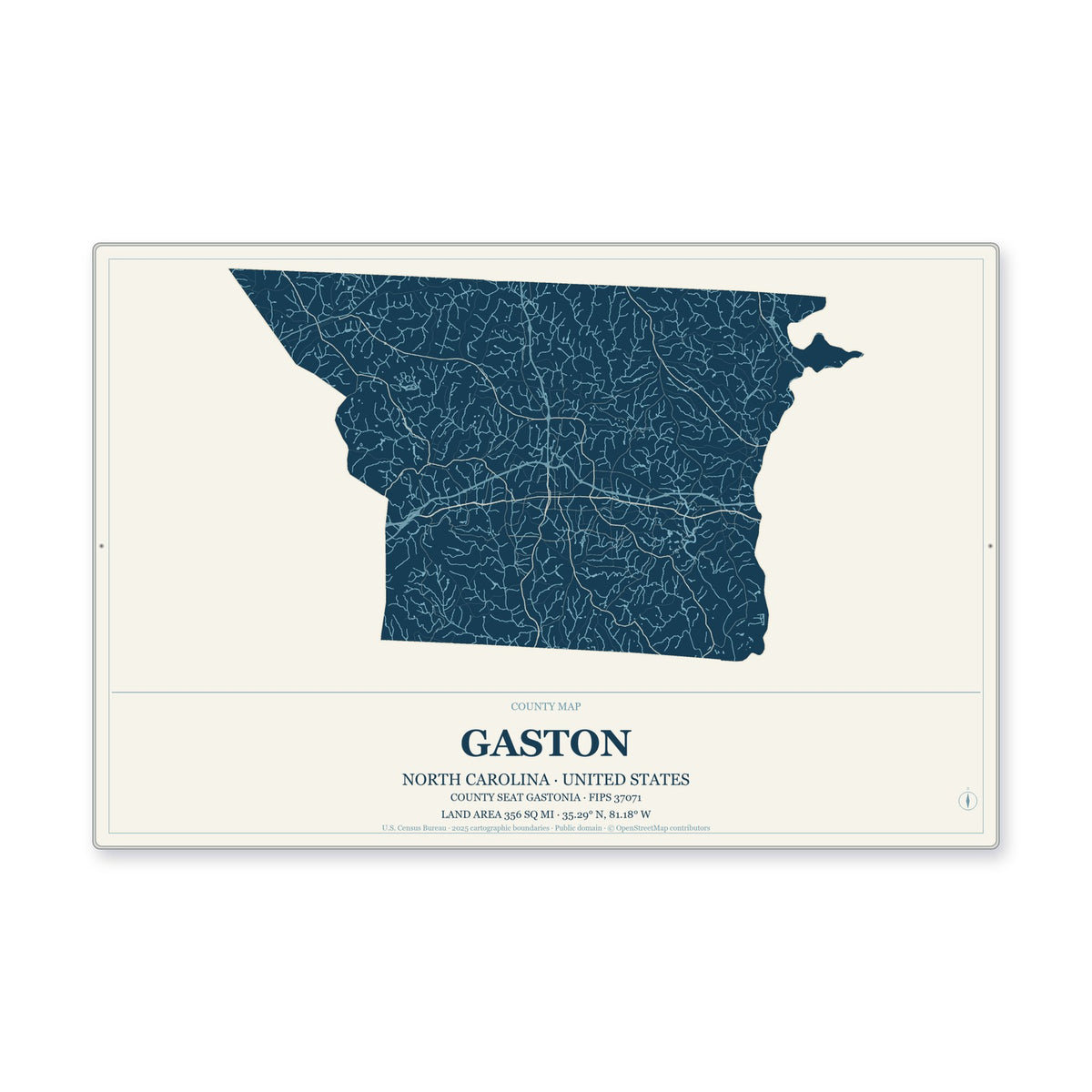 Gaston County, North Carolina Map Aluminum Sign in Coastal Cutout style