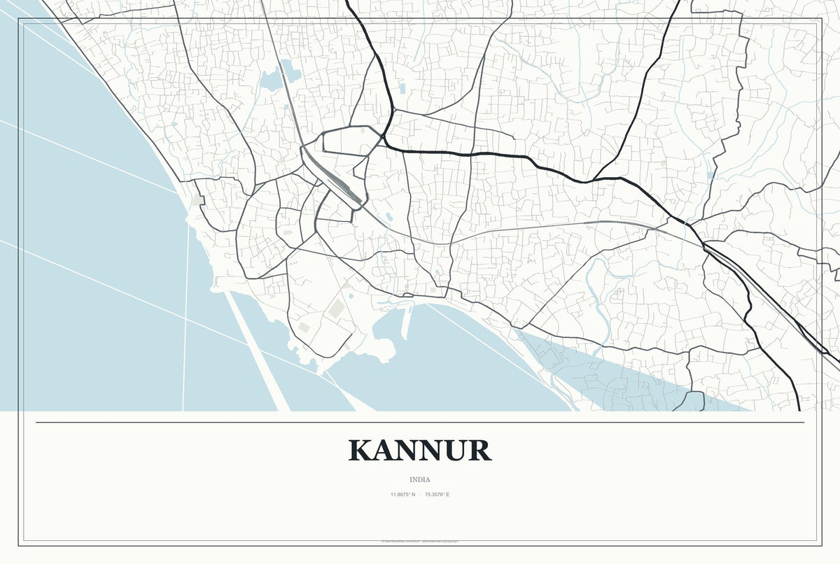 Kannur, India City Map Aluminum Sign in Gallery Air style