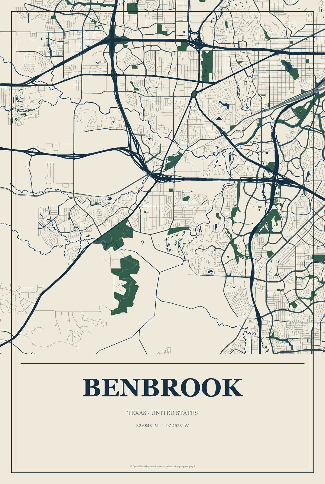 Benbrook, Texas City Map Aluminum Sign in Coastal Cutout style