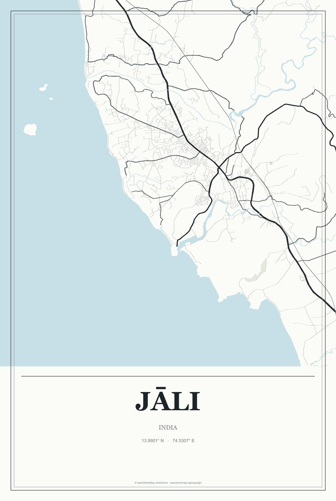 Jāli, India City Map Aluminum Sign in Gallery Air style