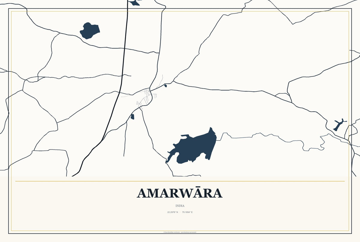 Amarwāra, India City Map Aluminum Sign in Citrine Modern style