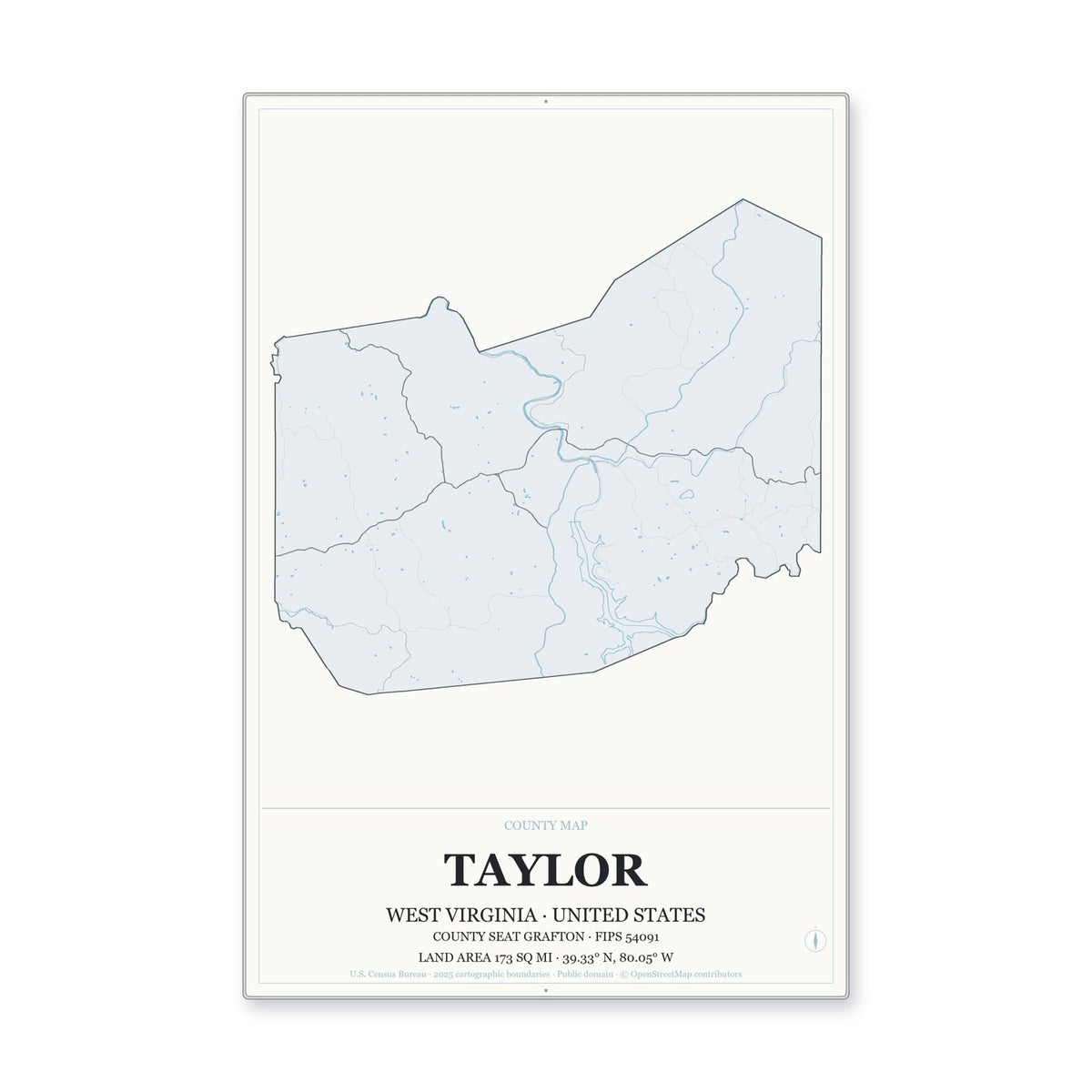 Taylor County, West Virginia Map Aluminum Sign in Gallery Air style