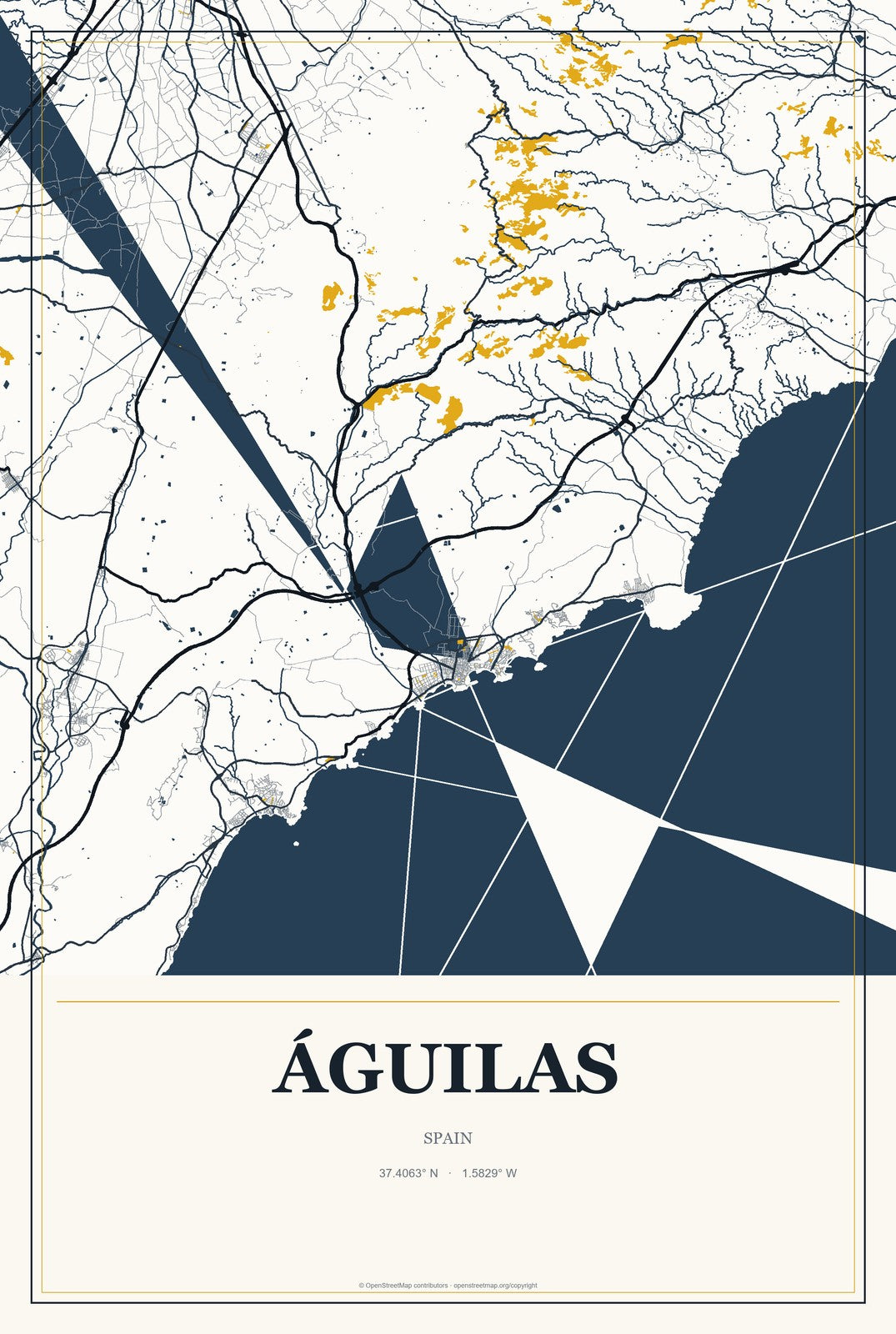 Águilas, Spain City Map Aluminum Sign in Citrine Modern style