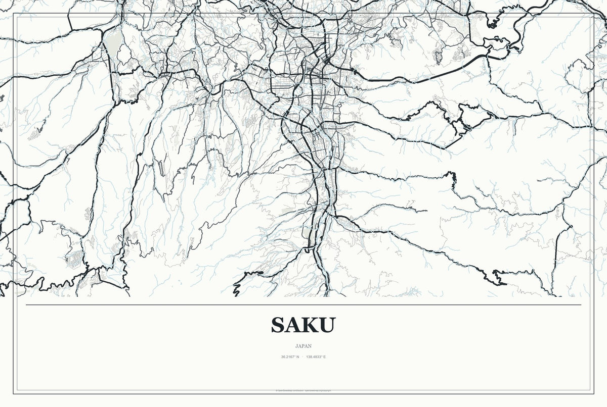Saku, Japan City Map Aluminum Sign in Gallery Air style