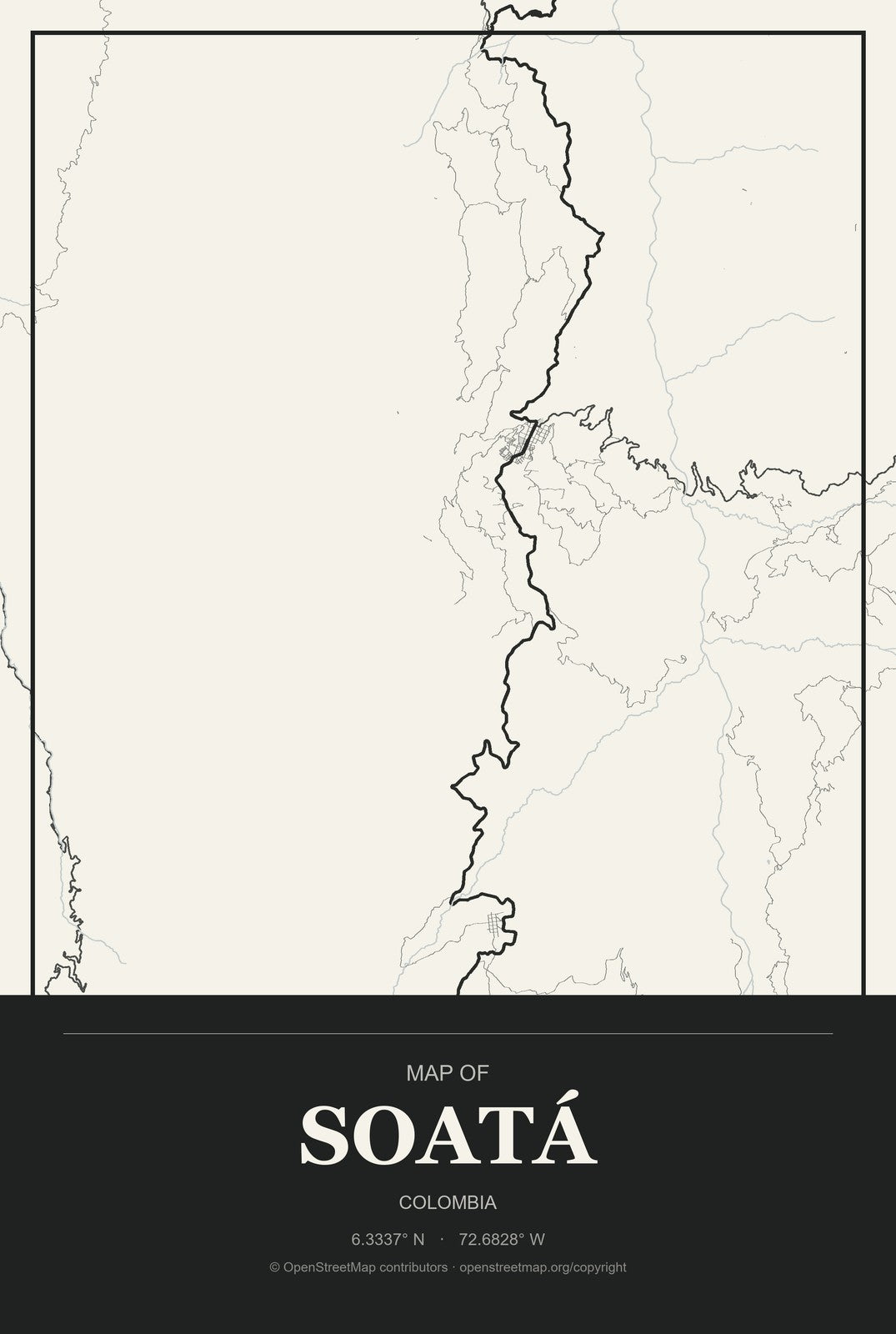 Soatá, Colombia City Map Aluminum Sign in Museum Plaque style
