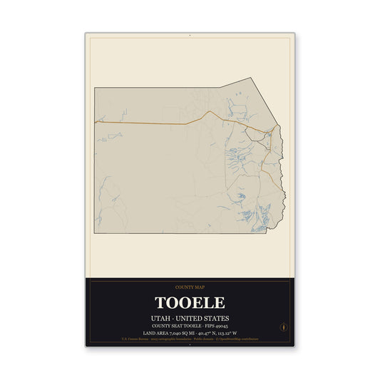 Tooele County, Utah Map Aluminum Sign in Museum Plaque style