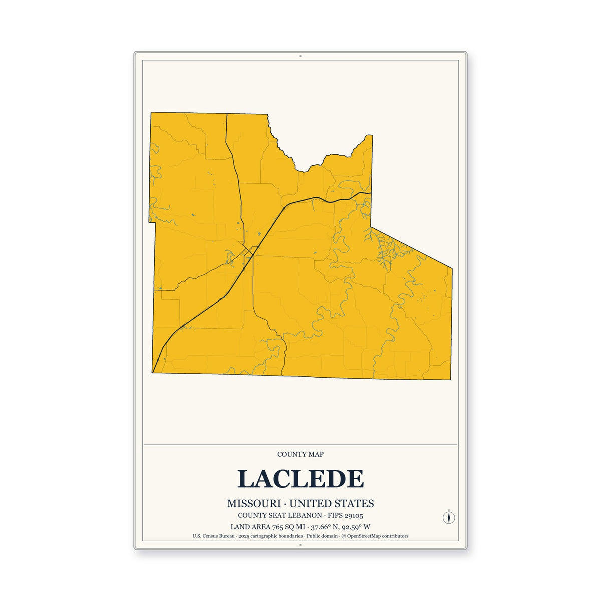 Laclede County, Missouri Map Aluminum Sign in Citrine Modern style