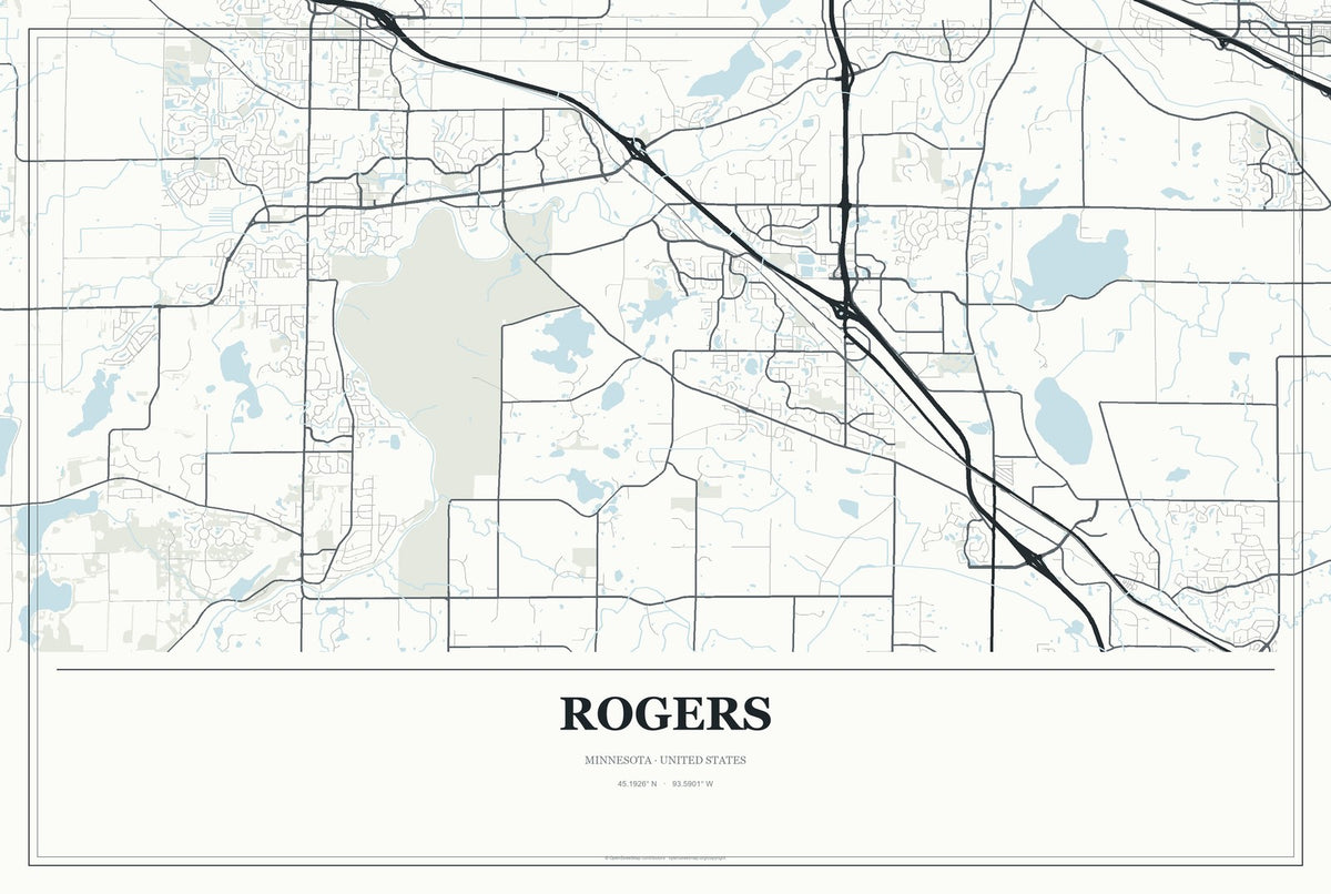 Rogers, Minnesota City Map Aluminum Sign in Gallery Air style