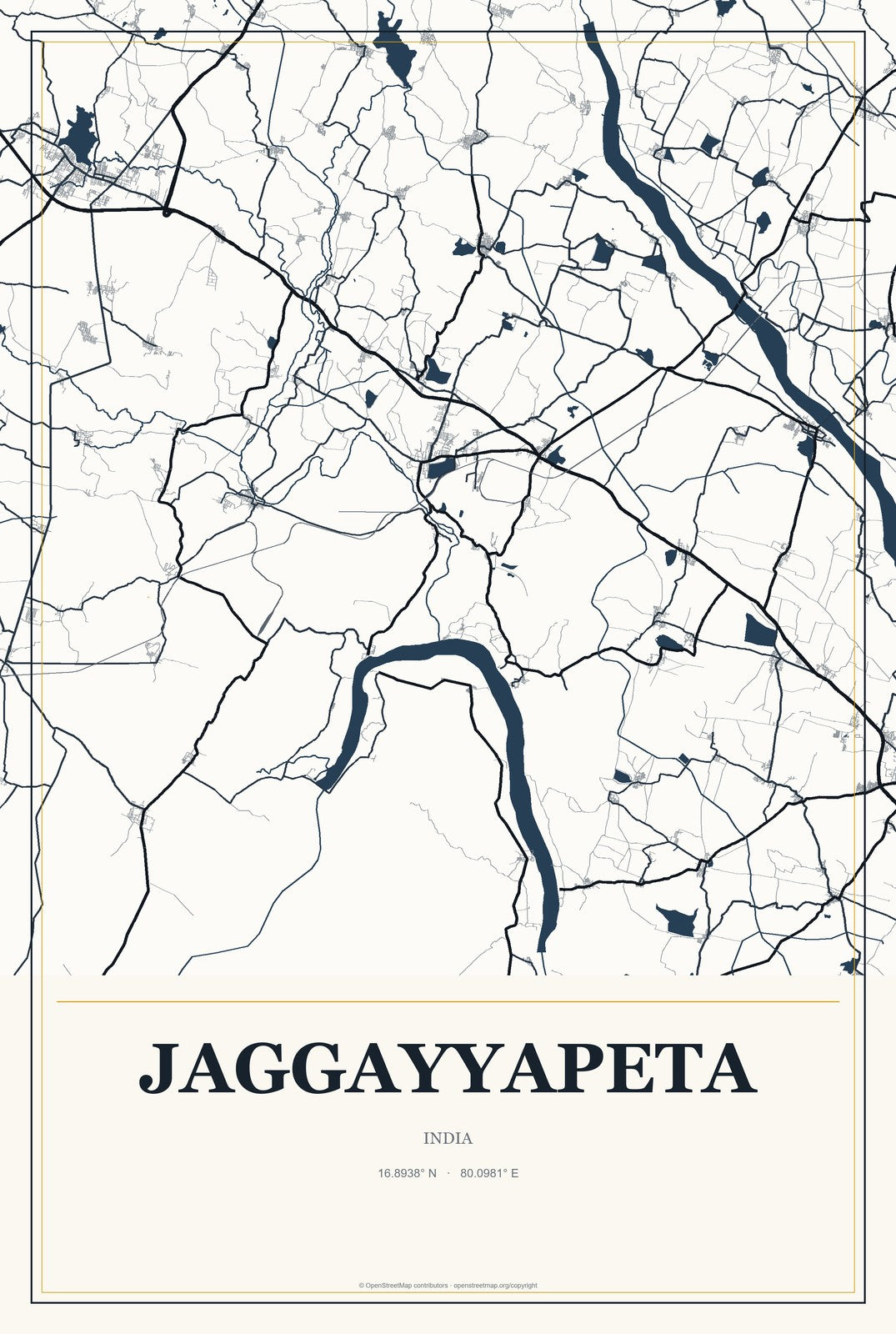 Jaggayyapeta, India City Map Aluminum Sign in Citrine Modern style