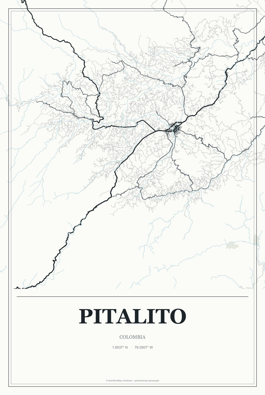 Pitalito, Colombia City Map Aluminum Sign in Gallery Air style