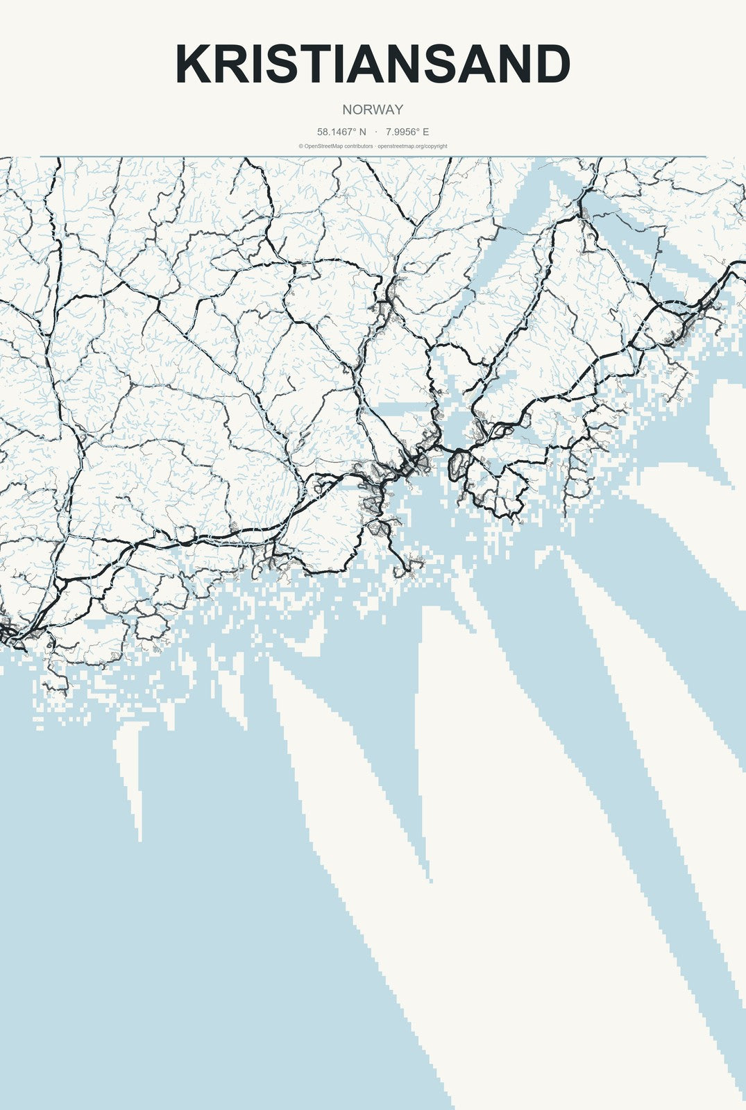 Kristiansand, Norway City Map Aluminum Sign in Headline Atlas style