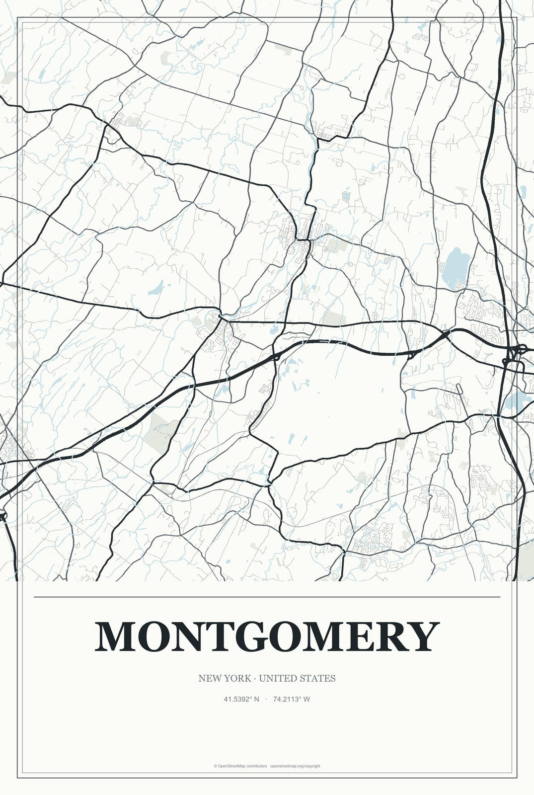 Montgomery, New York City Map Aluminum Sign in Gallery Air style
