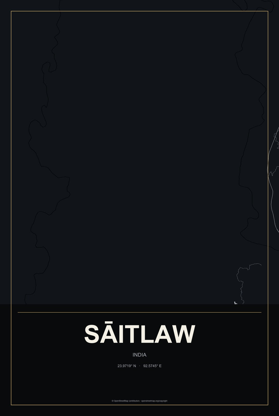Sāitlaw, India City Map Aluminum Sign in Metropolitan Noir style