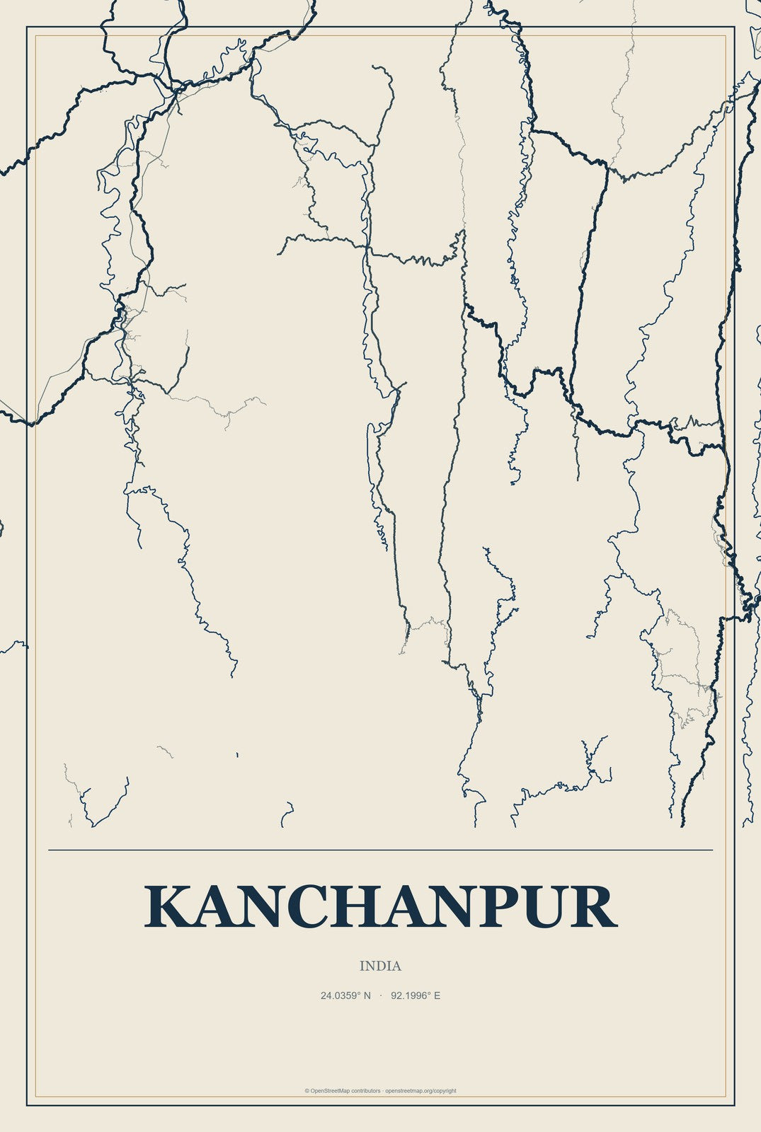 Kanchanpur, India City Map Aluminum Sign in Coastal Cutout style