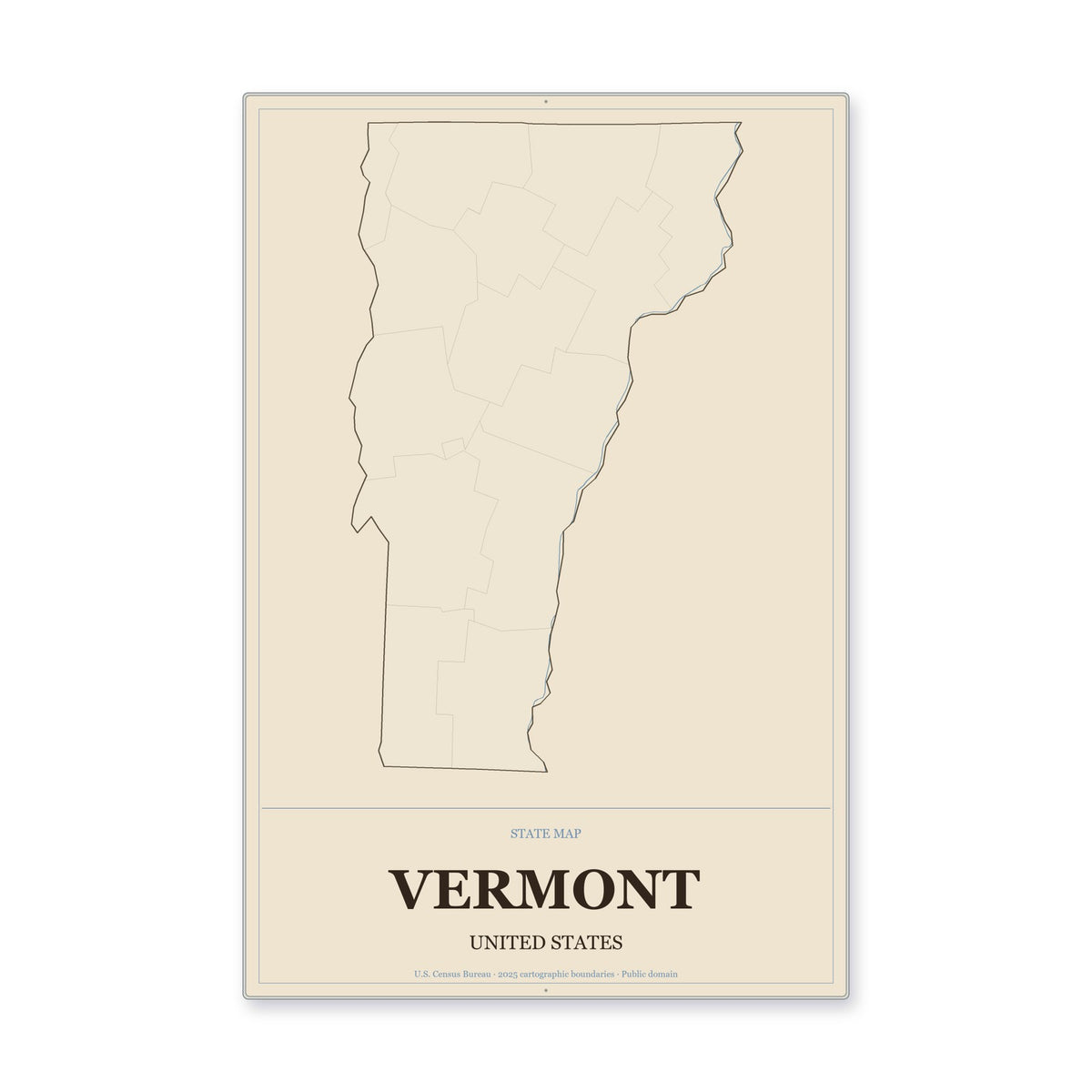 Vermont state map aluminum sign in Heritage Nautical style